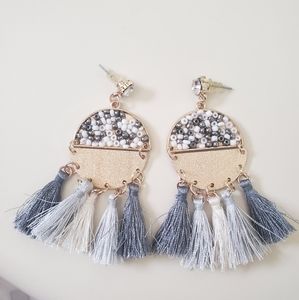 Gold and grey tassel earrings